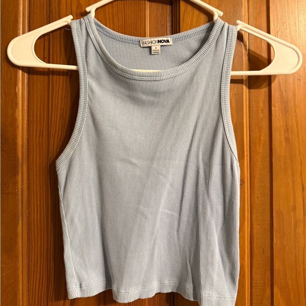 Fashion Nova Sky Blue Ribbed Knit Top